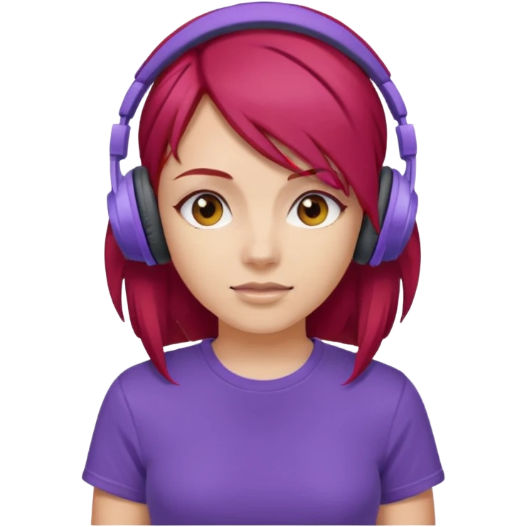girl with purple headphones and tshirt red hair emoji