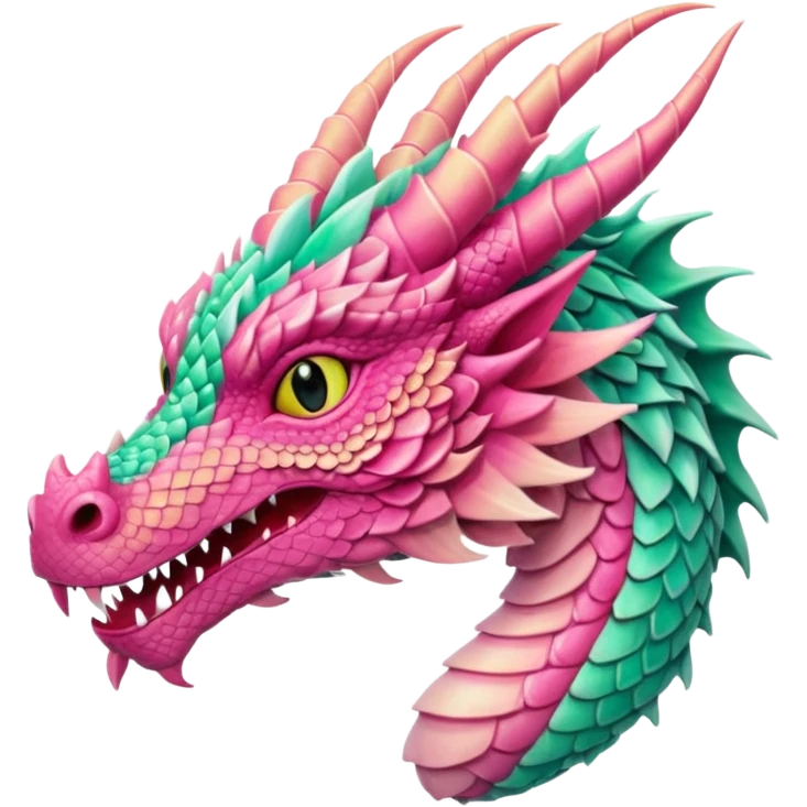 pink and mint dragon head, warm colours  emoji