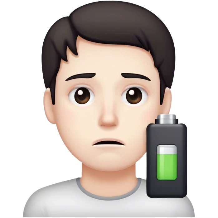 Low battery next to a tired person’s face emoji