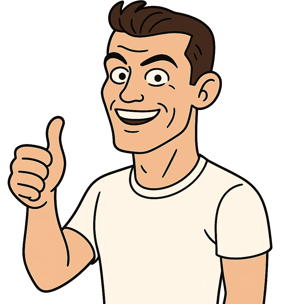 Ronaldo as a cartoon character, giving a thumbs up. emoji