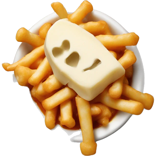 Cheese curds on top of poutine emoji