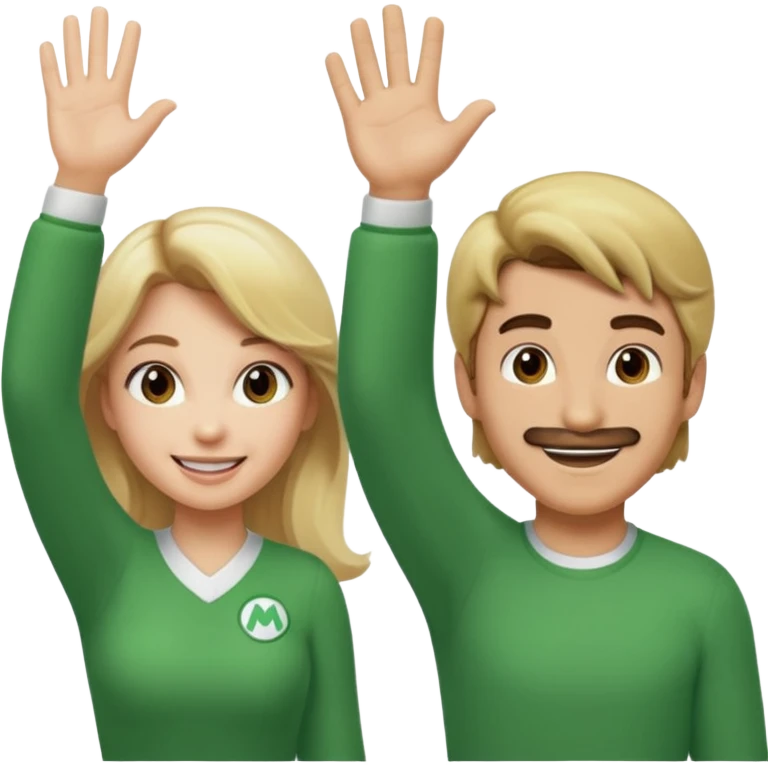 blonde female Luigi and a normal brown hair male mairo. They are friends! Maybe highfiving or just smiling emoji