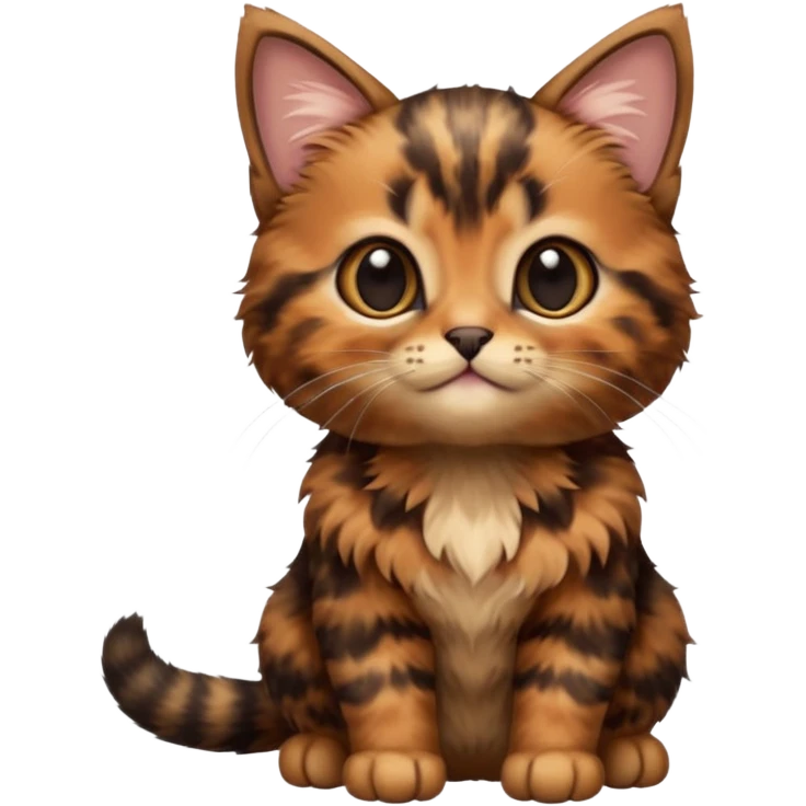 A high-resolution photo-realistic digital illustration of a brown tortoiseshell kitten, chest upward emoji