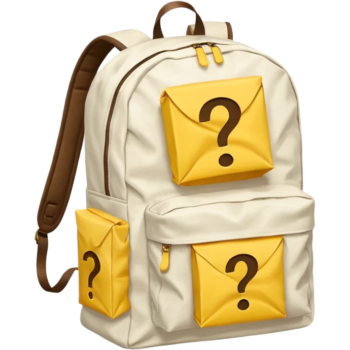 crumbled White backpack with yellow questions mark boxes stuffed in it emoji