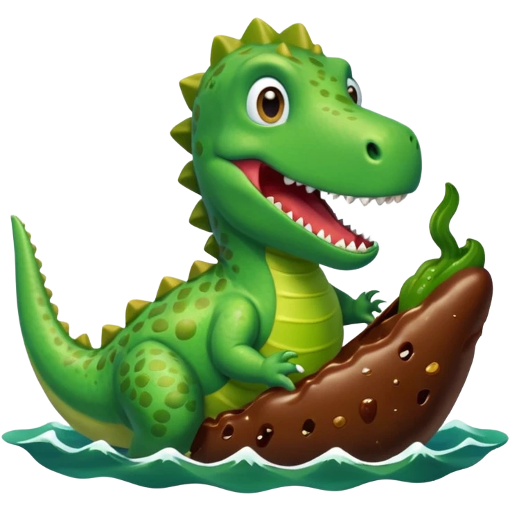 dinosaur eating a chocolate covered pickle in the middle of the ocean  emoji