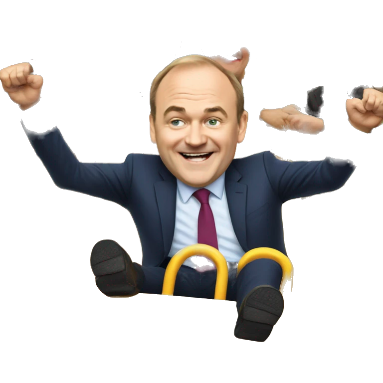 Liberal Democrat leader Ed Davey smiling on a rollercoaster emoji