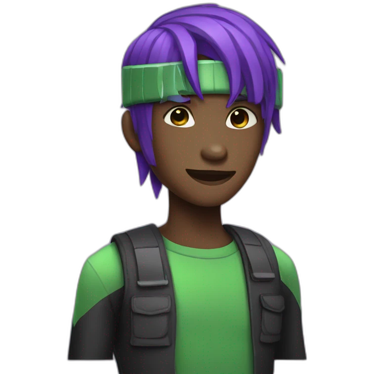 boy with purple and green hair and enderman hat emoji