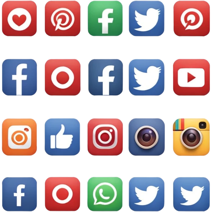 Socail media sauare emoji style icons 
Creat the quadrant with the logos of F.B, X, Trustpilot, Instagram, Youtube, Linkedineach icon is ther only ones, asme size, only icons of the social media that I mentioned only 6 icons and only of the companies that I mentioned emoji