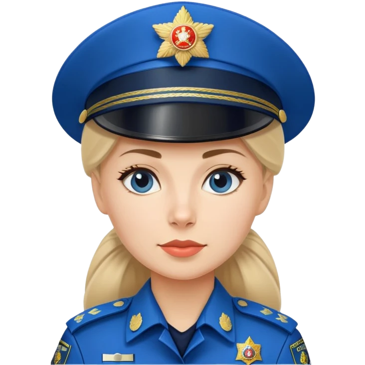 Female Russian police officer with traditional Russian police hat and blue uniform emoji