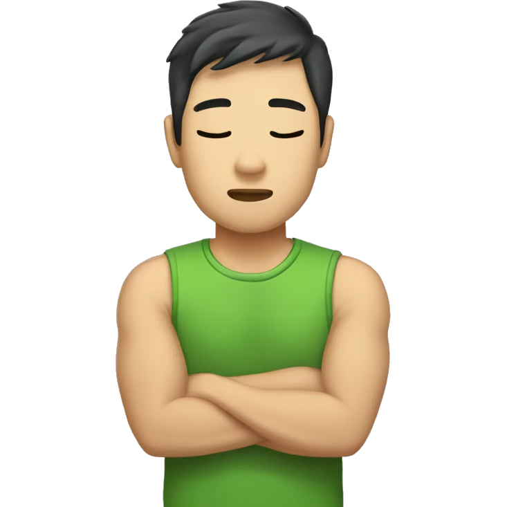 my asian boyfriend wearing green sleeveless t-shirt, sleeping emoji