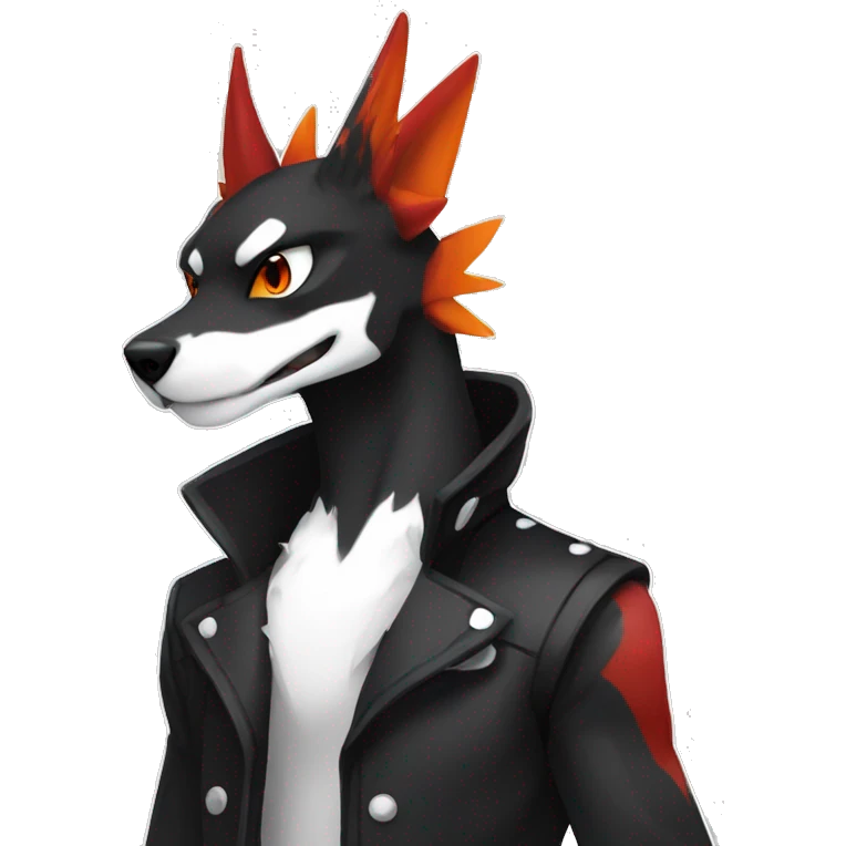 Black Cool Edgy Anthro Sergal-Houndoom-Charizard Fakémon  with White and Red Edgy markings emoji