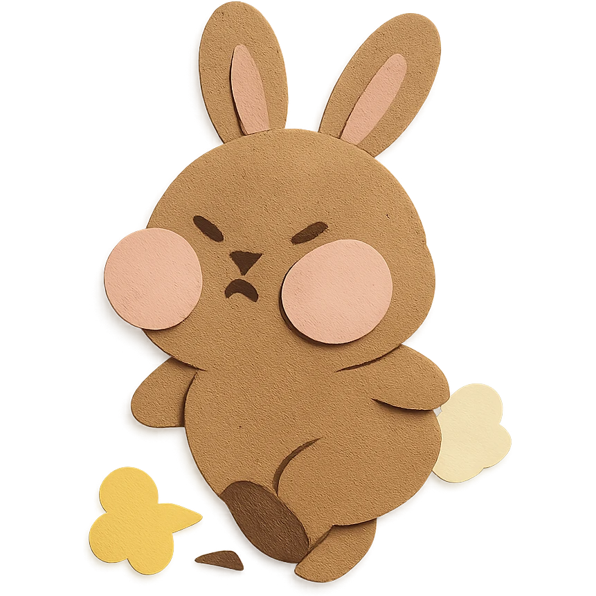 mocha bunny puffing cheeks, stamping foot, paper-craft style emoji