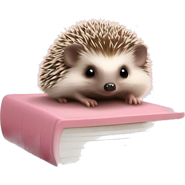 Baby hedgehog on top of closed light pink book emoji