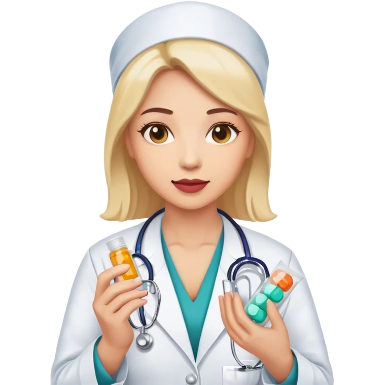 woman doctor holding condom and pills emoji