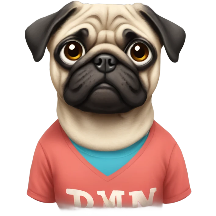pug wearing a t-shirt emoji