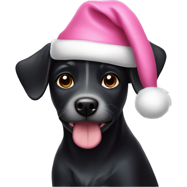 Black dog with pink Santa hat emoji