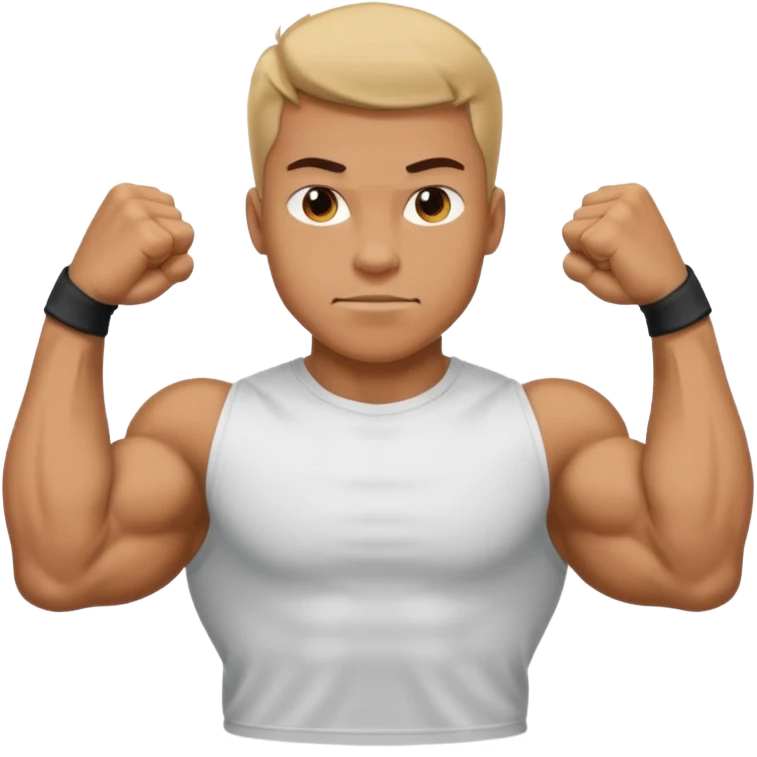 A person showing off their big muscles with their sleeve shirt as they wear a t shirt emoji