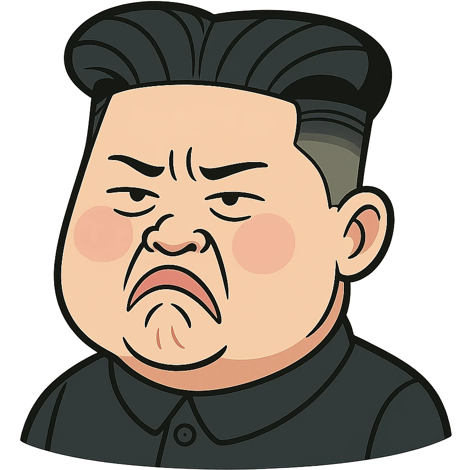 caricature emoji of Kim Jong-un with distinctive hairstyle and facial expression, cartoon style emoji