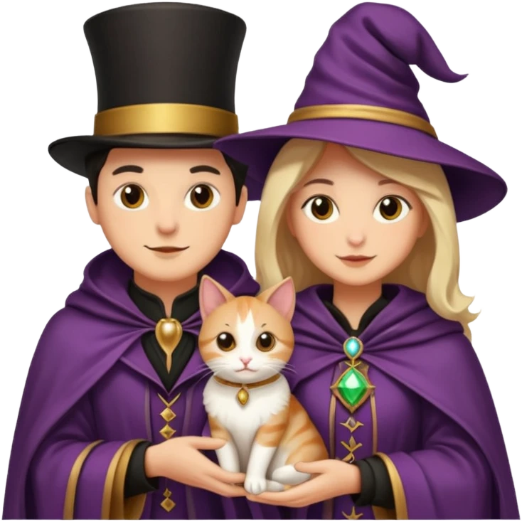 magician couple and their pet cat emoji