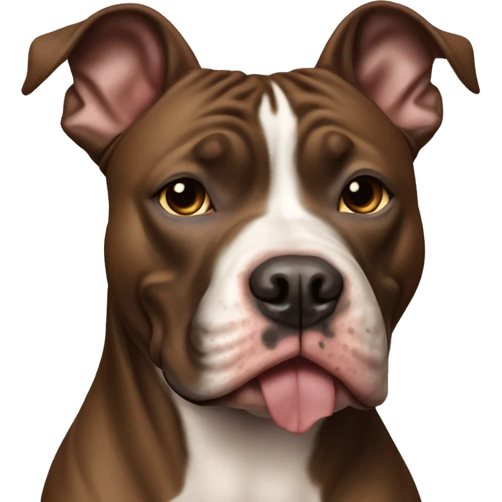 American pit bull dog, completely brown, clipped ears, muzzle with open mouth. Serious view. emoji