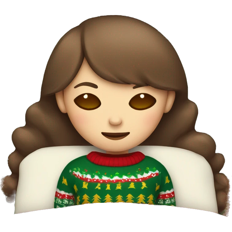 Sleeping girl with brown hair and eyes with a cute Christmas sweater  emoji