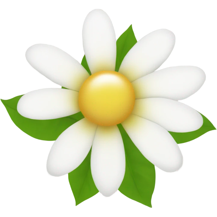 white flower with yellow middle with tiny green leaves emoji