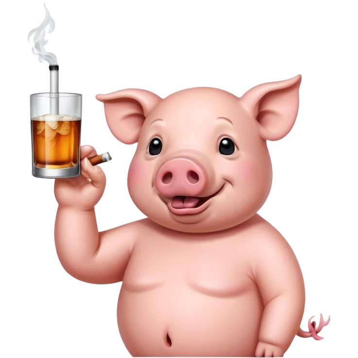 Pig heavily drinking so many alcoholic drinks while smoking cigs on a pole    emoji
