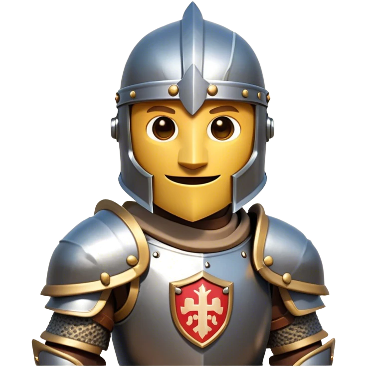 Clash of Clans style friendly Knight Portrait Emoji, With simple armored build featuring a gleaming suit adorned with simple heraldry and a covered fave behind a visored helm, his face rendered in a natural skin tone (not yellow), Simplified yet dynamic features, highly detailed, glowing with a cool, steely radiance, high shine, courageous and resolute, stylized with an air of chivalric valor, focused and stalwart, soft glowing outline, capturing the essence of a valiant knight ready to charge into epic quests with honor! emoji