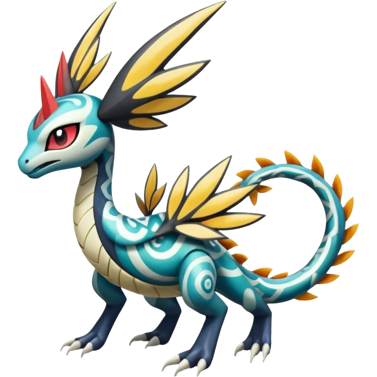 zig-zag-patterned tribal tropical hot swirl-marked Meloetta-Dialga-Salamence-Giratina-Noivern-Pokémon-Fakémon-fusion-hybrid-creature emoji