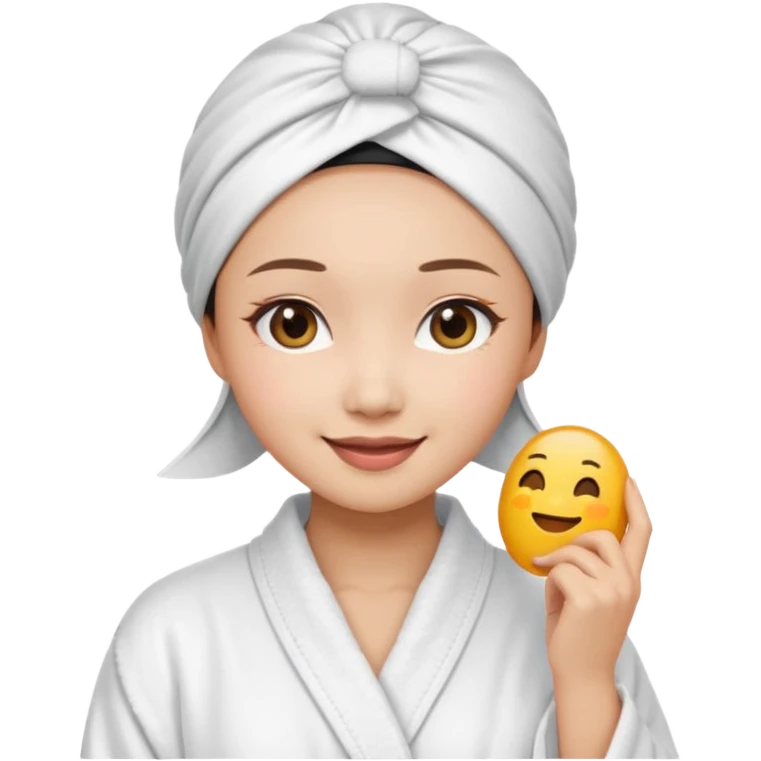 girl aesthetic emoji, asian beautiful make up white Bathrobe + Headscarf emoji