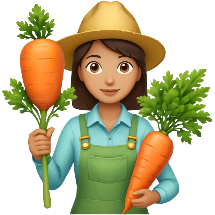 Female gardener with trophy and giant carrot emoji