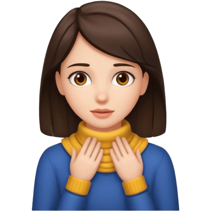 brunette girl with hands around her neck emoji