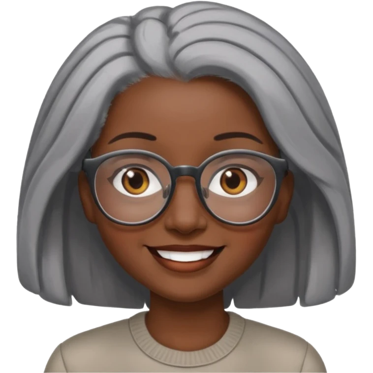 smiling dark black woman wearing glasses with lots of gray hair a emoji