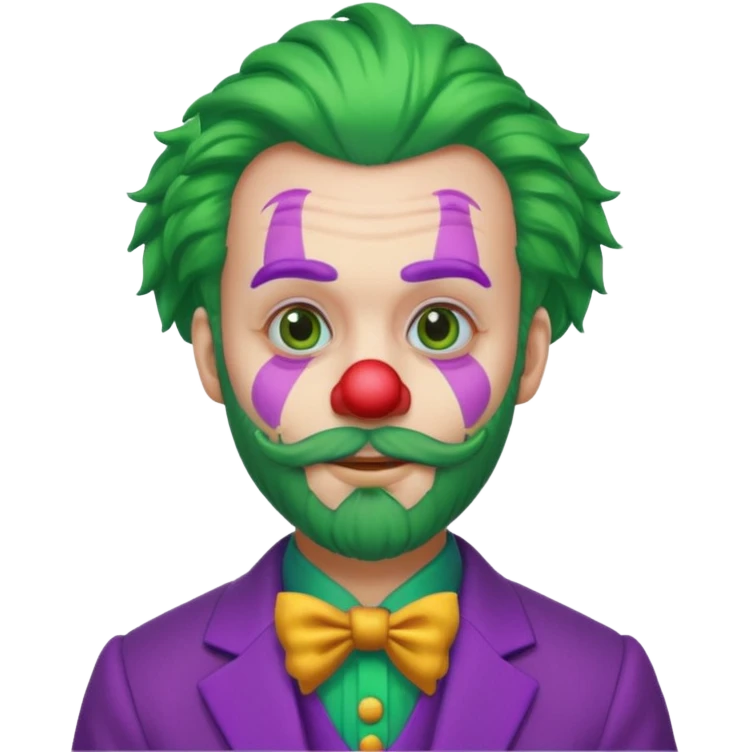 clown with beard, green hair, purple suit emoji