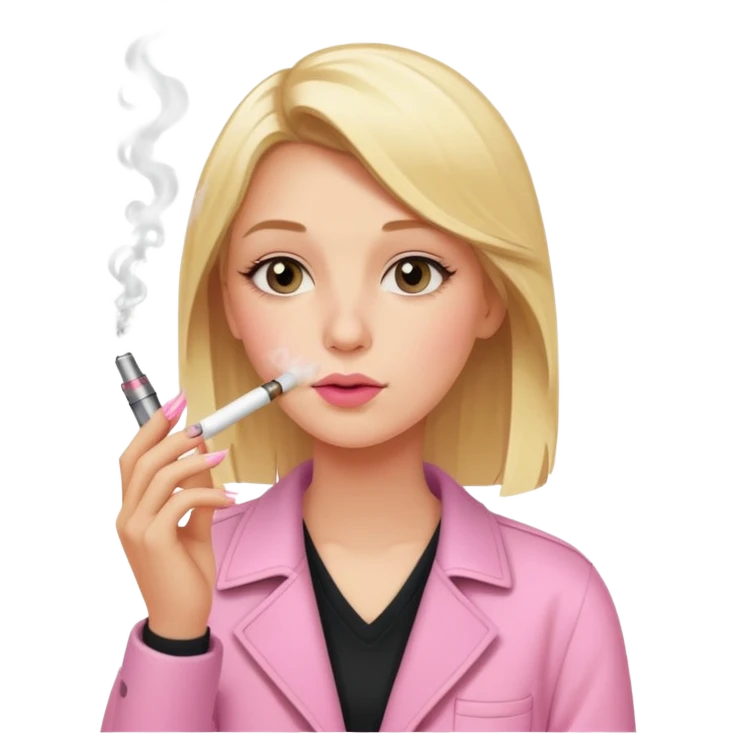 Blonde girl smoking a small square pink disposable vape emoji