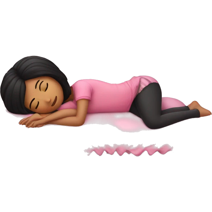 Girl with black hair sleeping in pink bed emoji