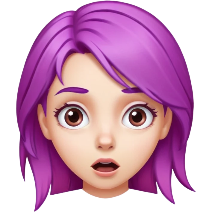 face of a white girl with purple and pink hair, surprised expression emoji