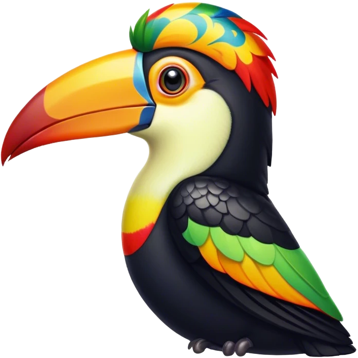 Cinematic Noble Toucan Portrait Emoji, Poised and regal, with a vibrant, striking beak and a sleek, colorful body adorned with bold patterns and keen, observant eyes, Simplified yet sharp and sophisticated features, highly detailed, glowing with a soft, tropical radiance, high shine, intelligent and majestic, stylized with an air of exotic elegance, focused and alert, soft glowing outline, capturing the essence of a watchful and confident avian guardian that appears ready to take flight out of the screen with effortless authority! emoji