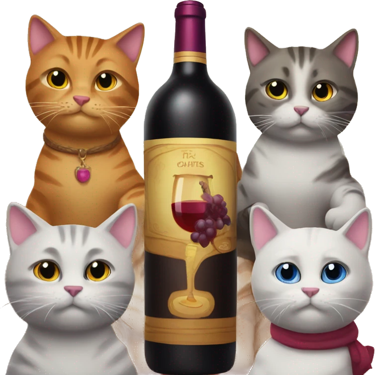 6 cool cats with a giant bottle of wine emoji