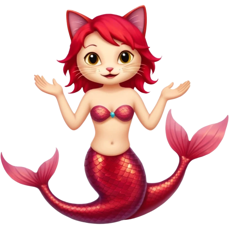 cat mermaid red saying hello emoji
