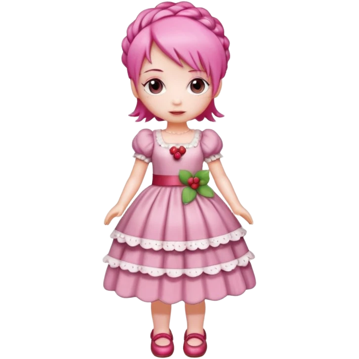 Isolated detaile illustration of the most modern raspberry torte doll figurine full body with pink hair emoji