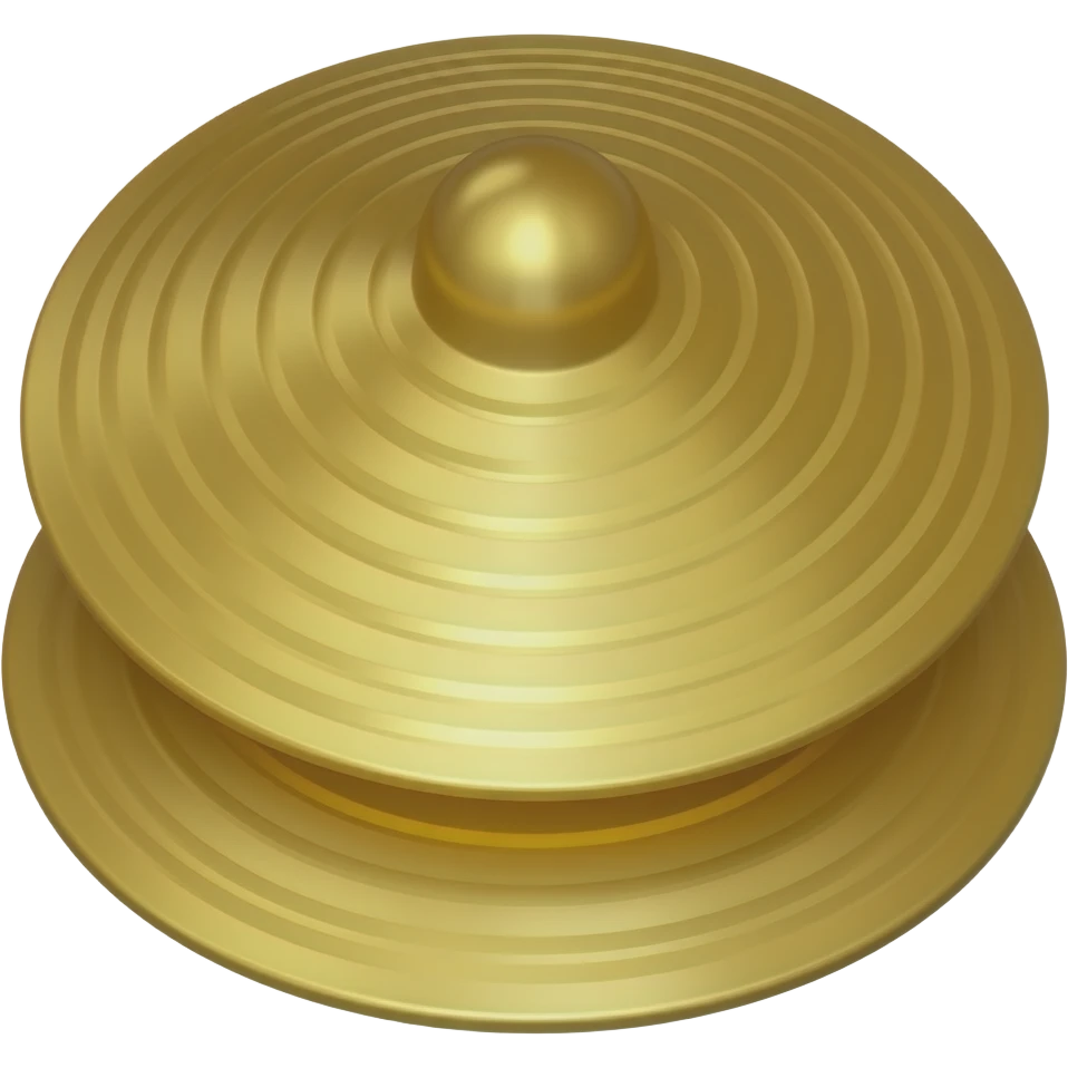 two gold hand cymbals on top of each other, flat, view from top, no hands emoji