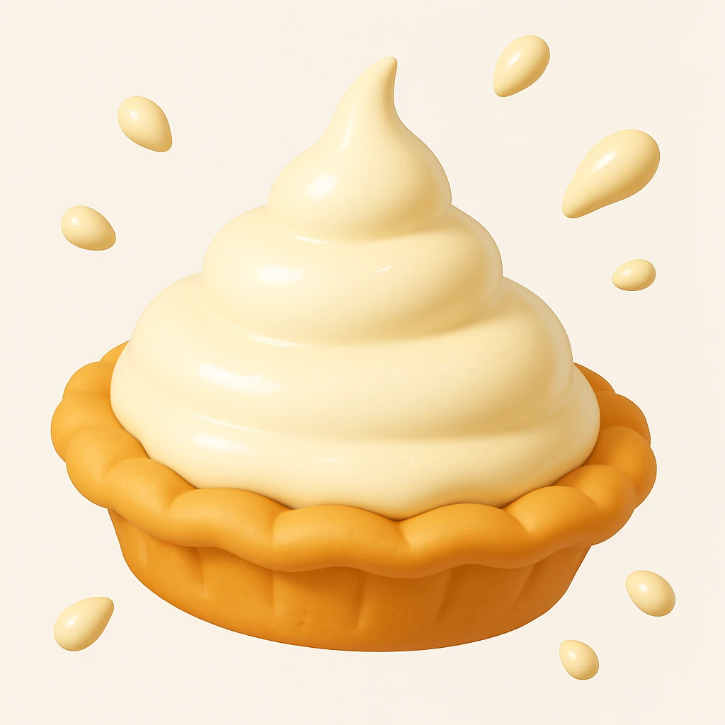 Show the cream pie at the same angle and in the same playful 3D emoji style, but before the splat—intact, with a golden brown crust and cream topping, no pan, about to hit. emoji