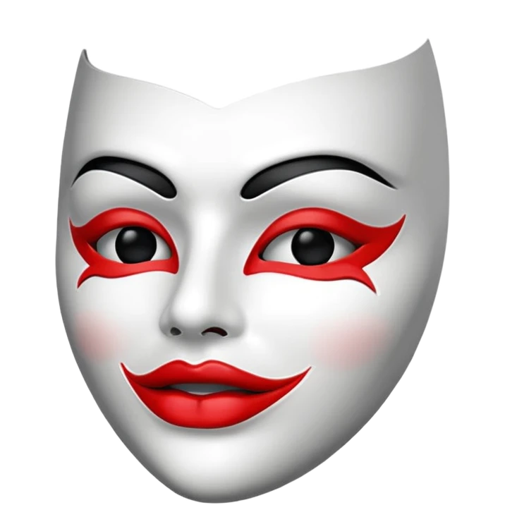 Excited looking Vendetta mask with red lips and black holes as eyes looking from the side emoji