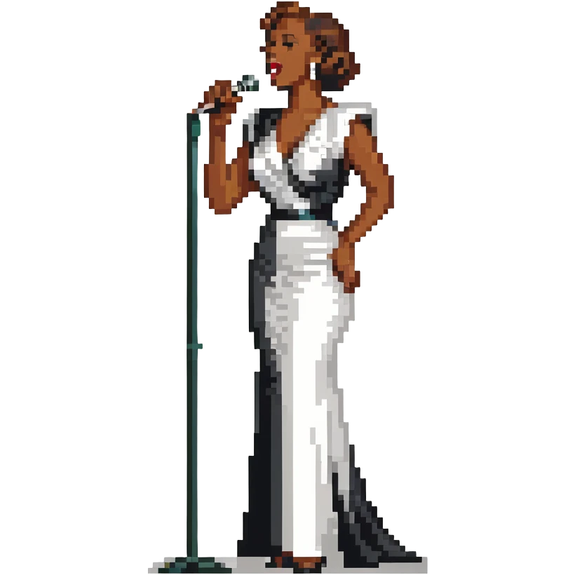 black jazz singer performing on stage, 1940s style emoji