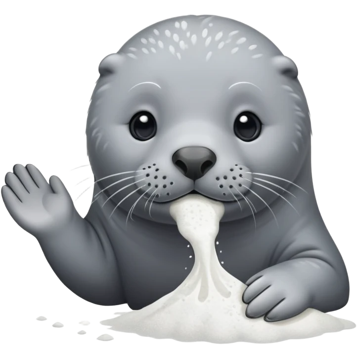 Grey seal is Sniffing white powder and holding the powder  emoji