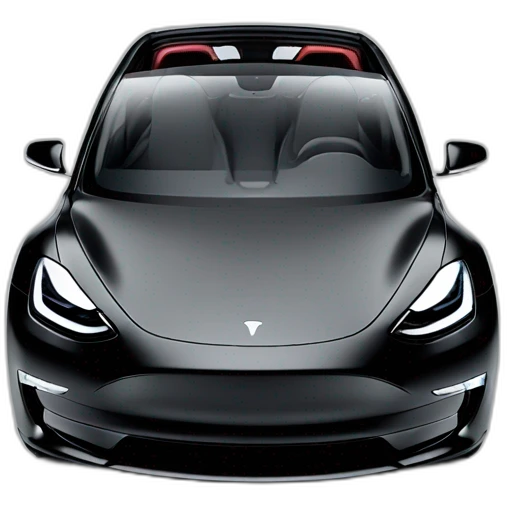 Hyper realistic, open top, black, Tesla Model 3, front view emoji