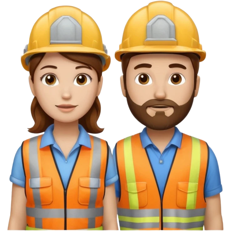 me haces una mujer pelo marron y un hombre con barba , que ambos esten vestidos como constructores de obra que sean blancos de piel  emoji