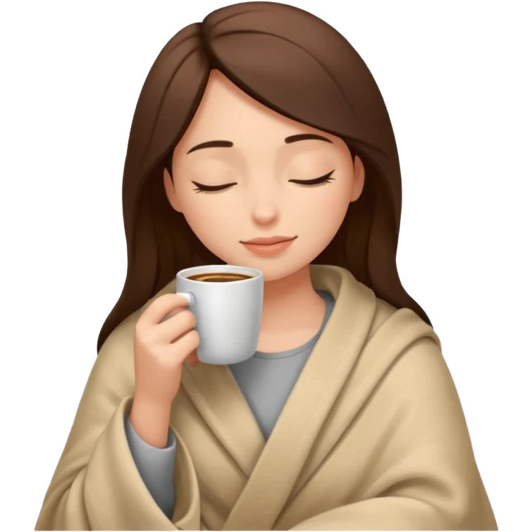 Girl inside a blanket sipping coffee eyes closed emoji