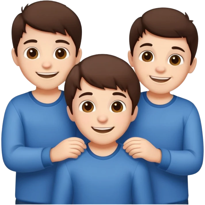 Three cute little brunette brothers playing  emoji